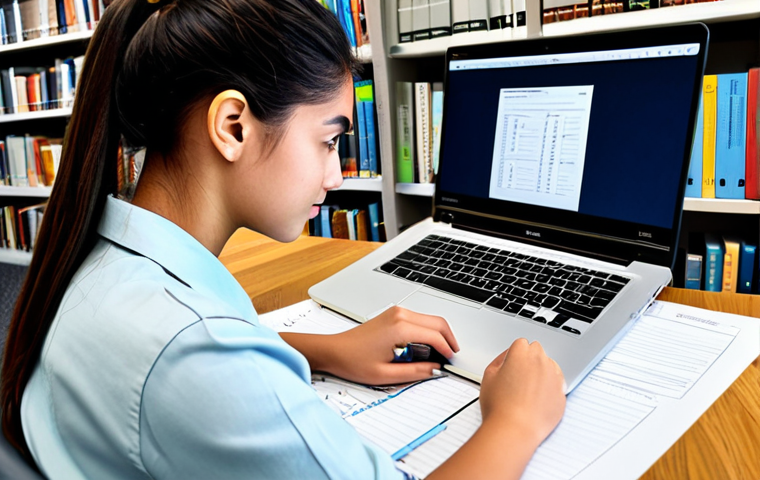 Focused Study Session**
A diligent student, fully clothed in modest casual wear, sits at a desk with textbooks and a laptop displaying an AI learning platform. The setting is a bright, modern library. The student is taking notes, deeply focused on test preparation materials. Add elements such as: personalized study schedule, practice tests, digital resources. Focus on conveying diligent study habits and AI-assisted learning. safe for work, appropriate content, perfect anatomy, correct proportions, well-formed hands, professional, family-friendly.
**